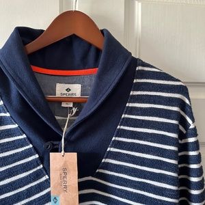 NWT Sperry - Top Sweater Shawl Collar Pullover - Navy/White Stripe - Size XL
